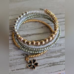 Handmade seed bead memory wire wrap bracelet